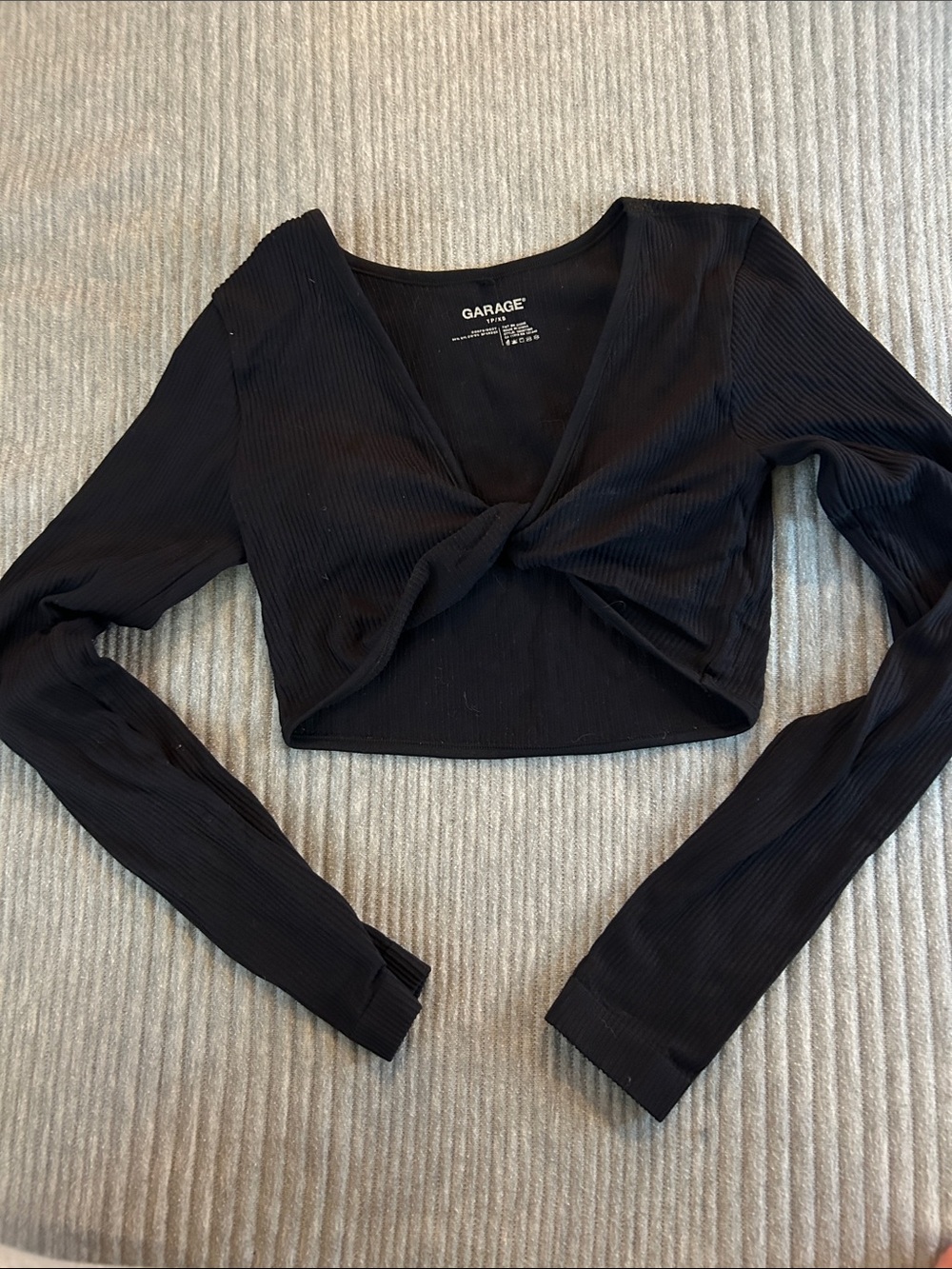 Garage Black Ribbed Twist-Front Long Sleeve Crop Top